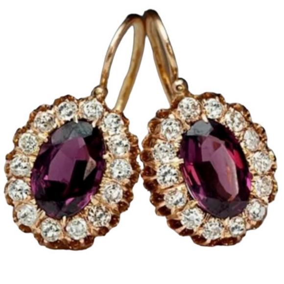 🎀18k Garnet Diamond Accent Earrings - Picture 1 of 5